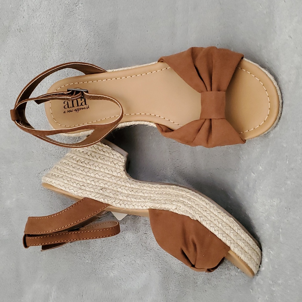 🆕️a.n.a Dukes Whiskey Faux Suede Bow Accent Espadrille Platform Sandals SIZE:8M